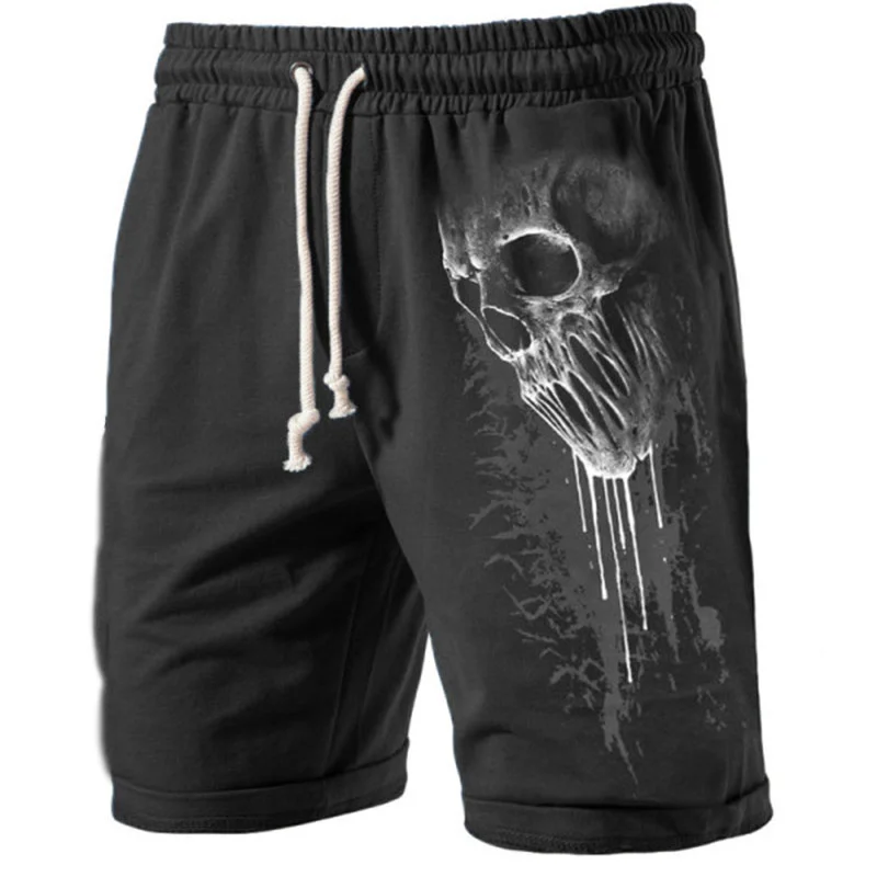 Men's Outdoor Vintage Skull Print Sports  Drawstring Shorts