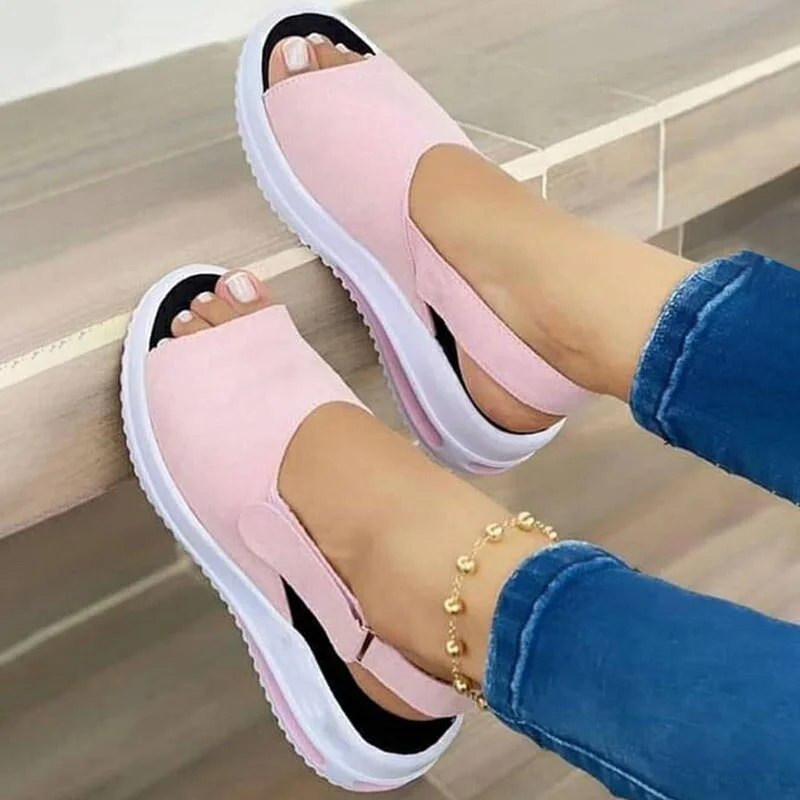 2021 New Women Sandals Open Toe Wedge Platform Sport Sandals Soft Stitching Comfortable Flat Sandals Ladies Casual Beach Shoes