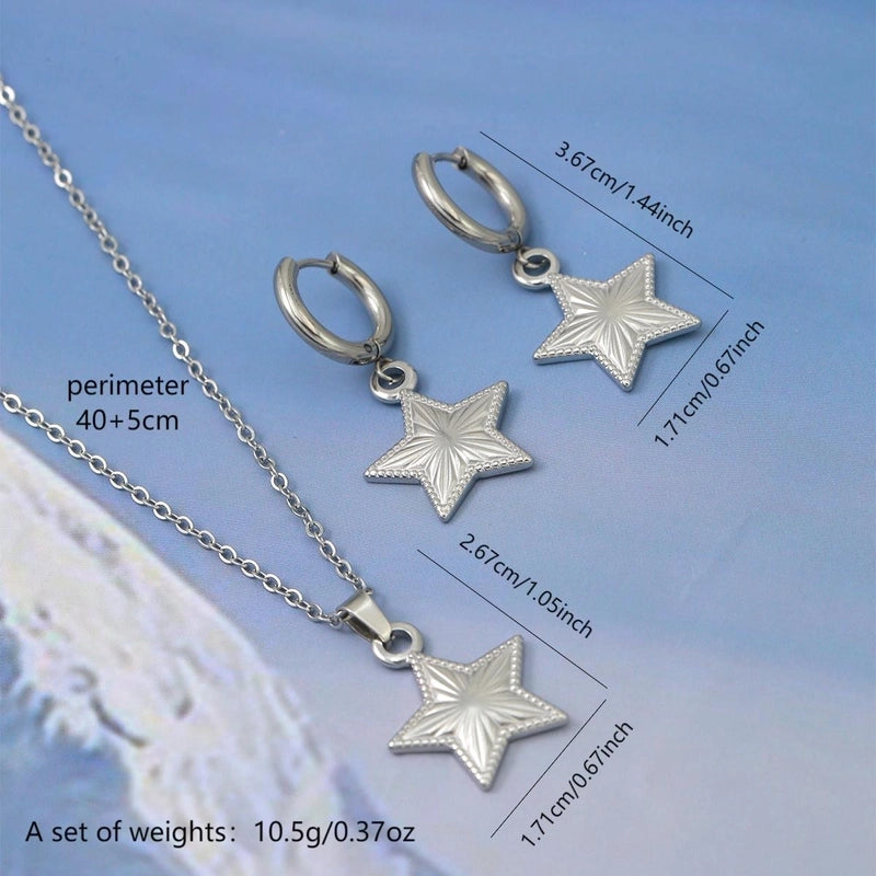 Elegant Pentagram 304 Stainless Steel 18K Gold Plated Plating Earrings Necklace Jewelry Set