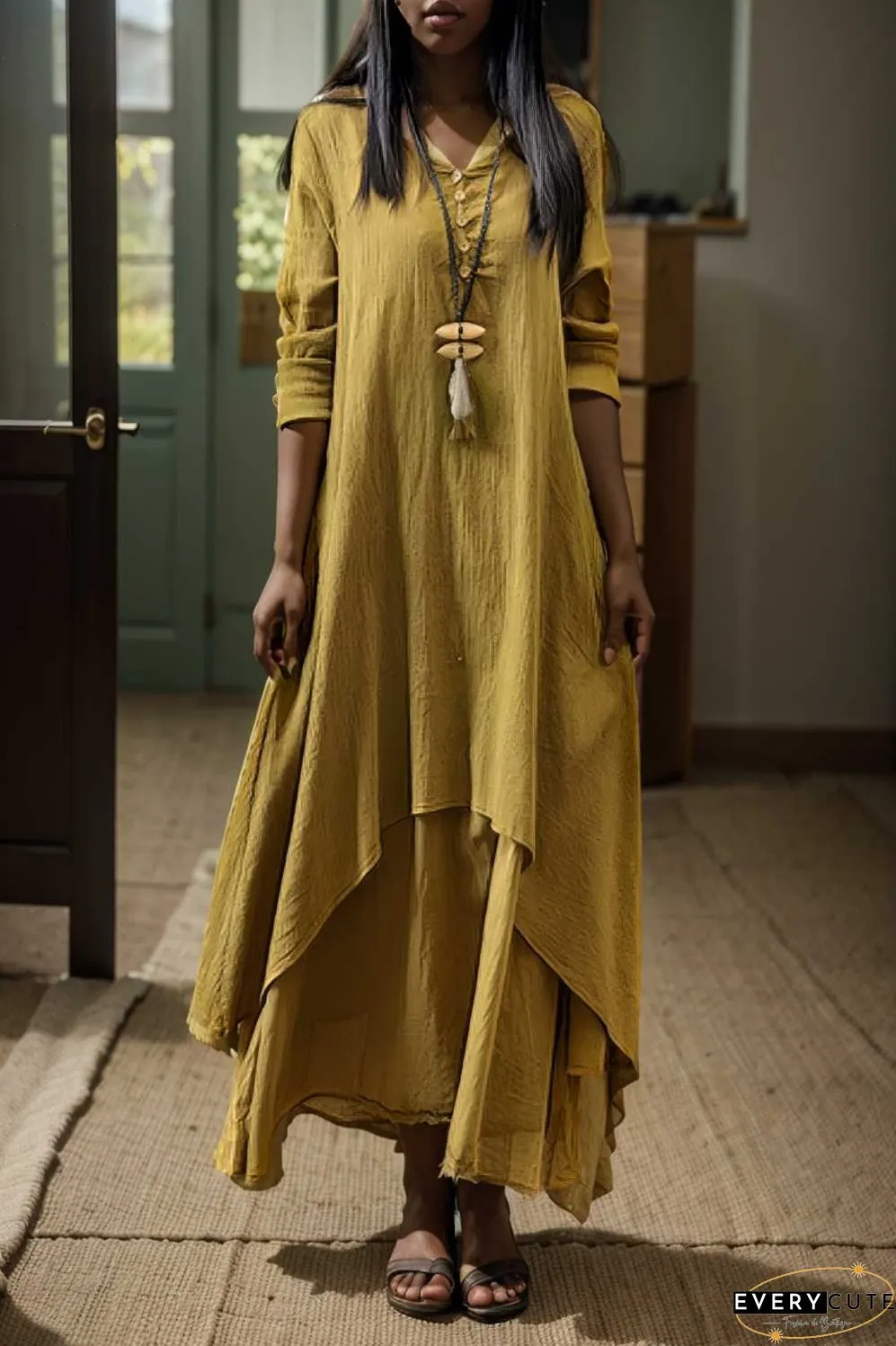 women s plus size casual dress swing dress solid color long dress maxi dress long sleeve button two piece v neck