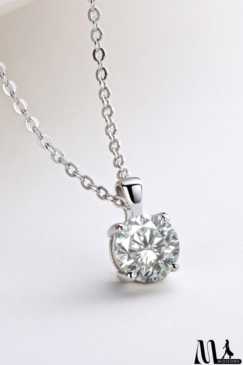 MidiSono - 925 Sterling Silver 1 Carat Moissanite Chain-Link Necklace