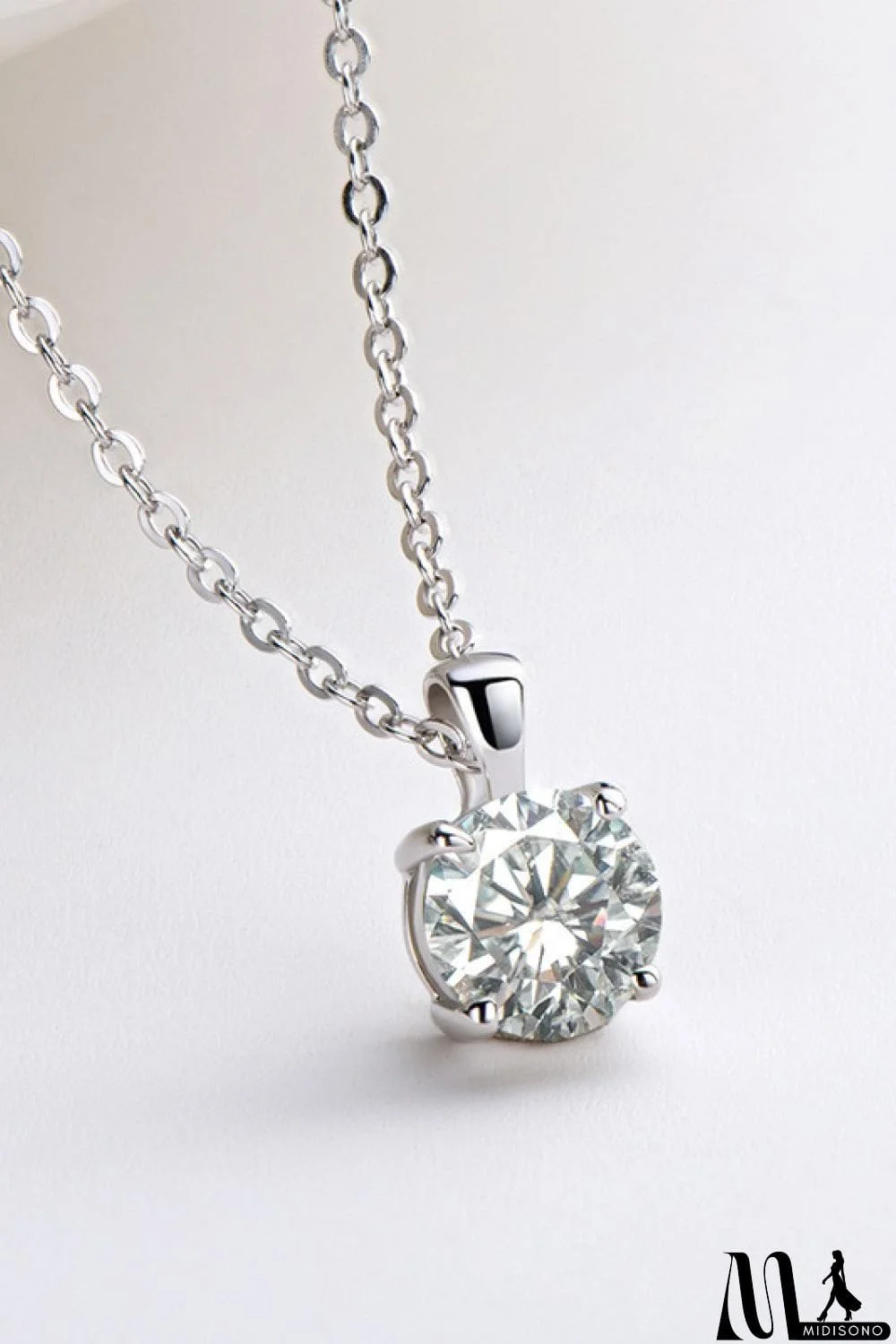 MidiSono - 925 Sterling Silver 1 Carat Moissanite Chain-Link Necklace