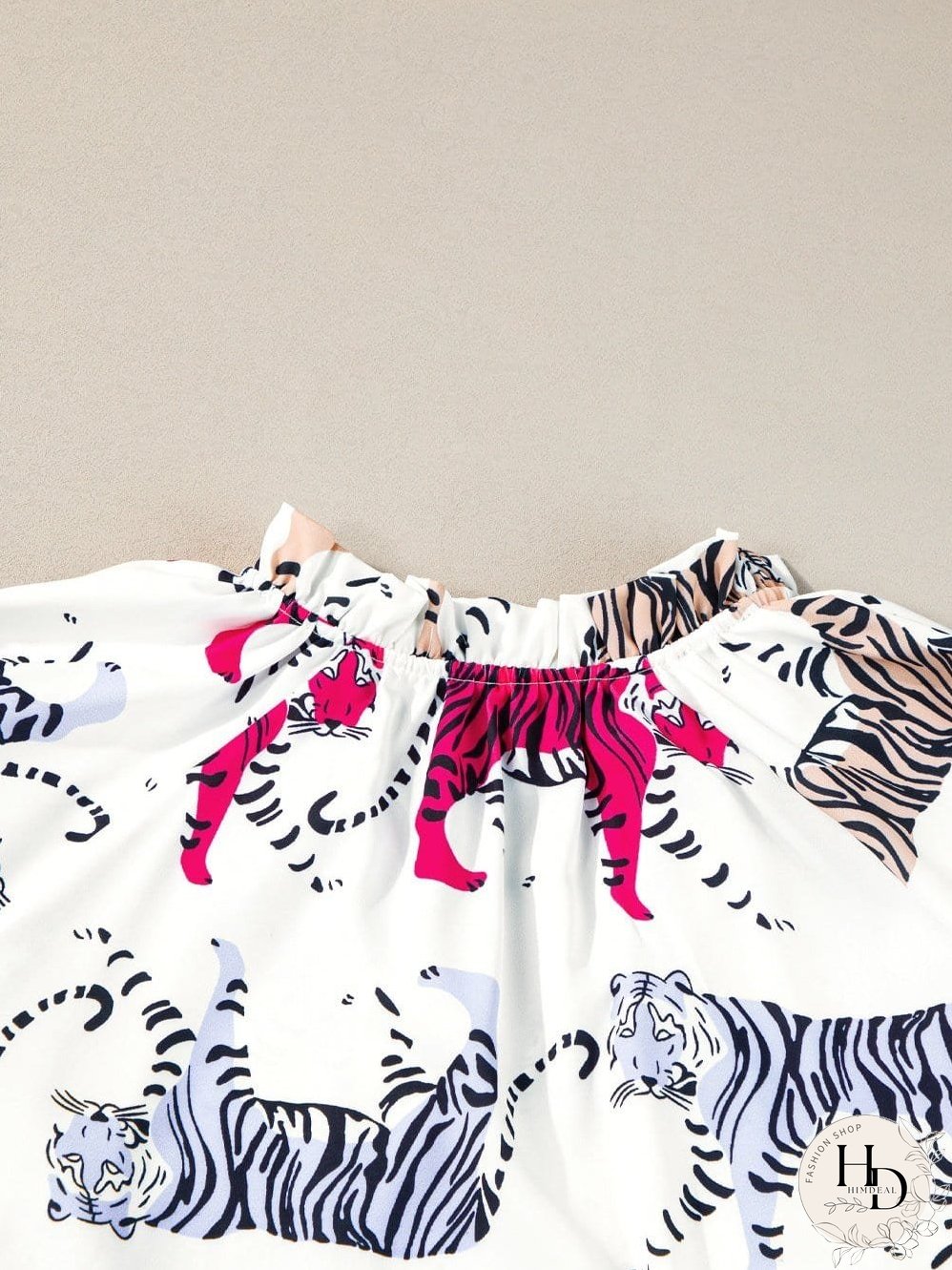 White Background Tiger Print Blouse