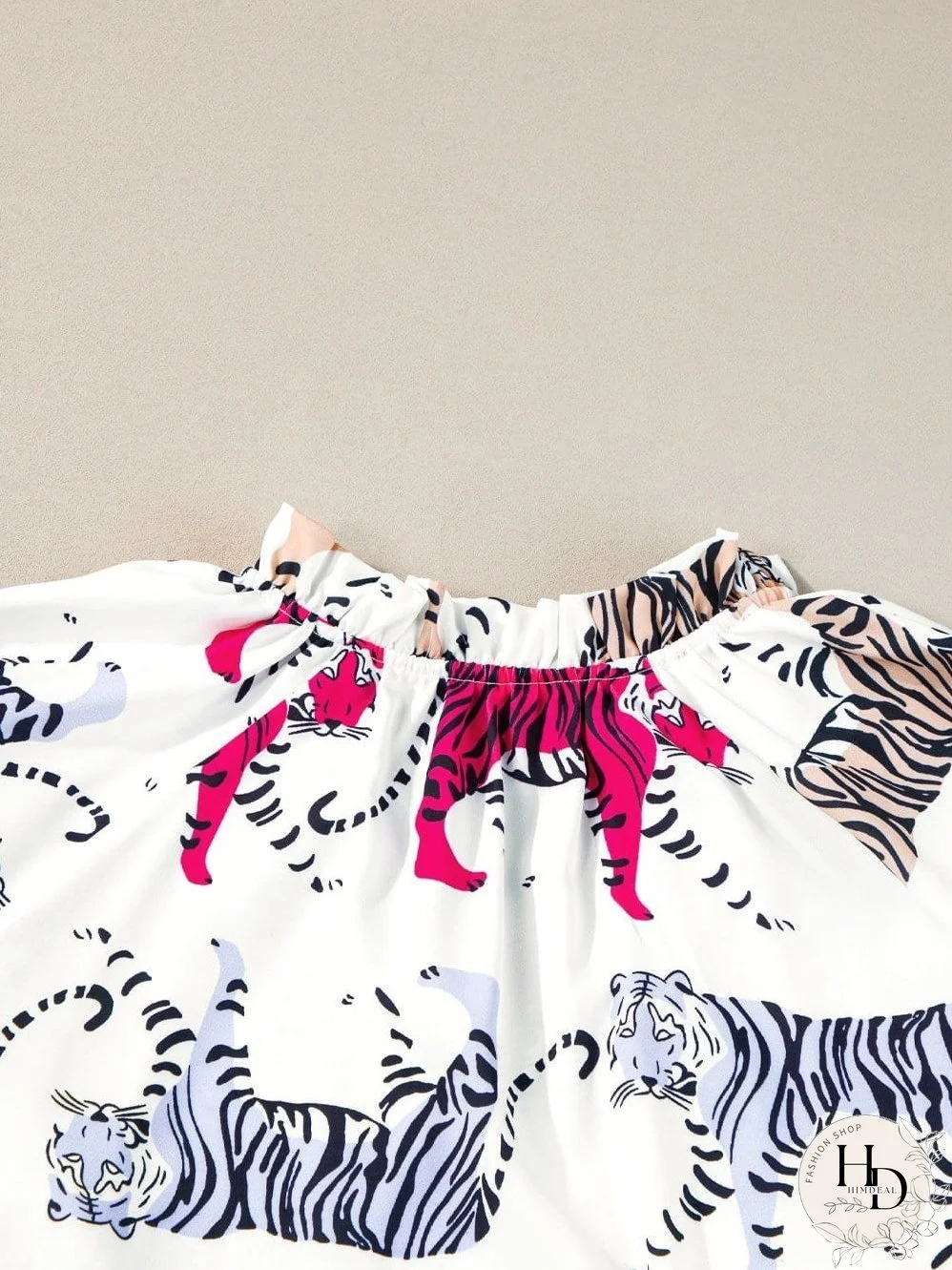 White Background Tiger Print Blouse