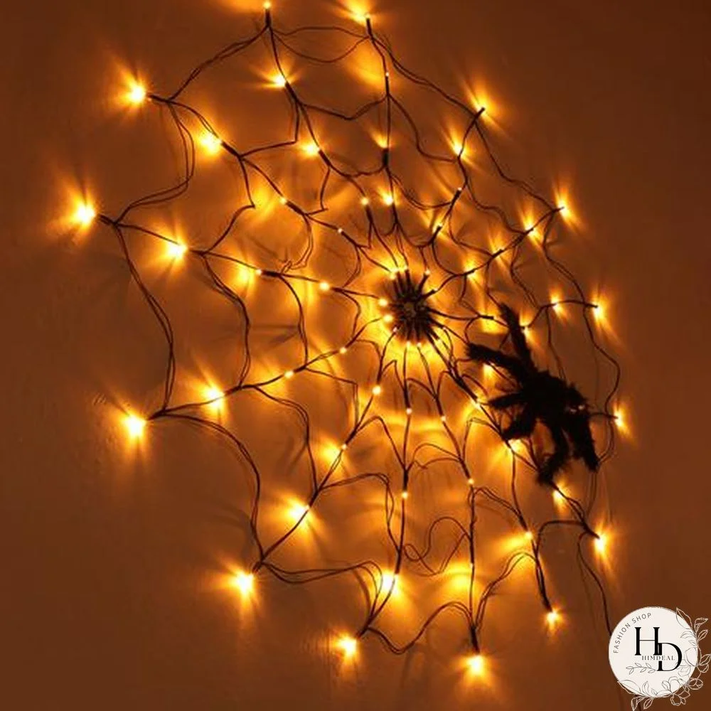 Halloween Decoration Black Spider Web With 8 Light Modes