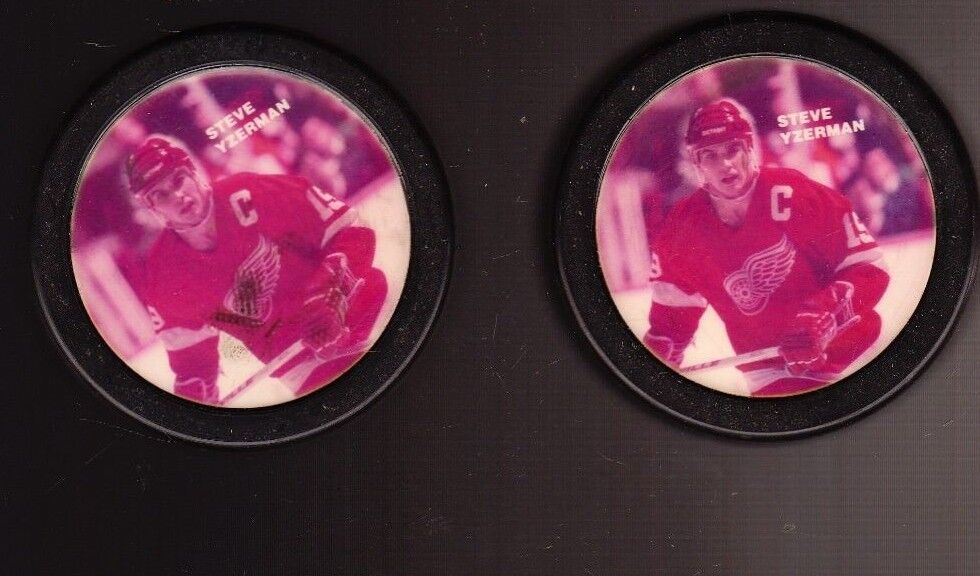 2 LOT VINTAGE STEVE YZERMAN NHL PLAYER Photo Poster painting PUCKS DETROIT RED WINGS