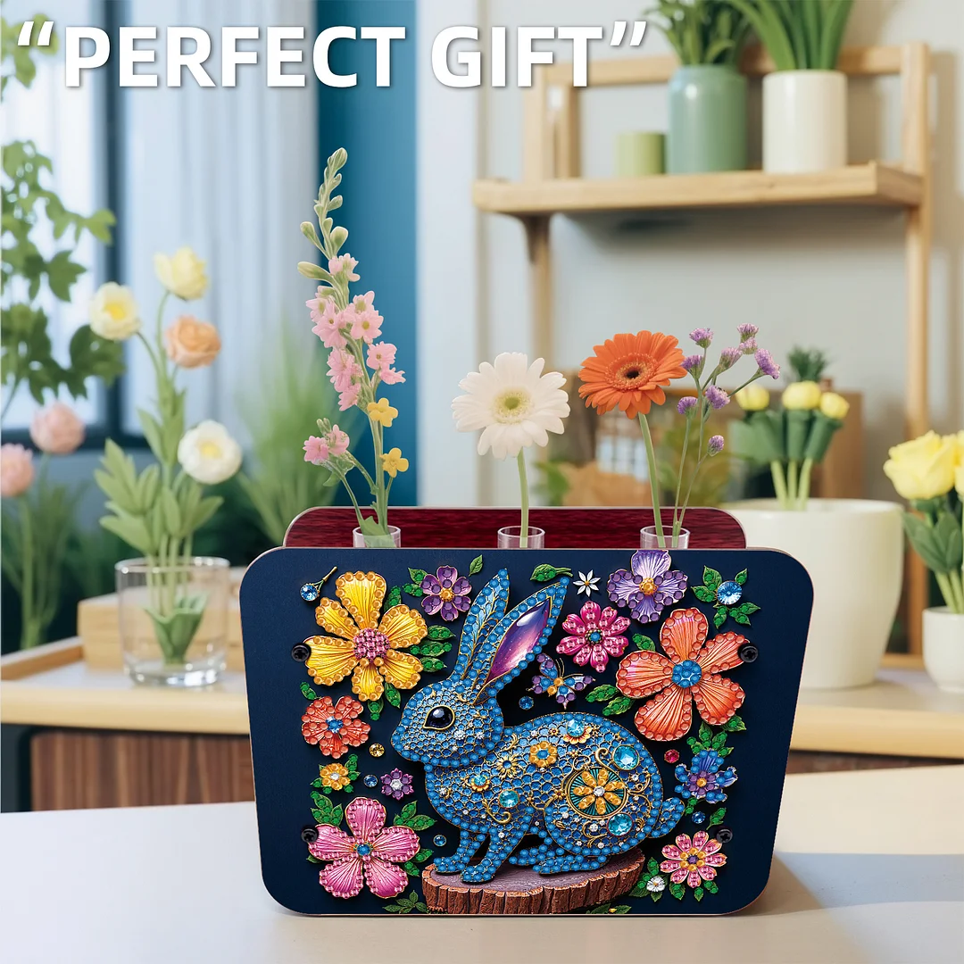 Gem Rabbit DIY Diamond Painting Wooden Tube Vase for Adults Gift Idea Home Decor