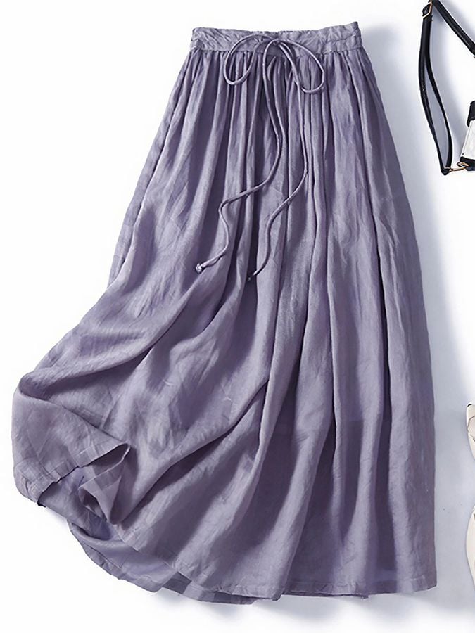 Cotton And Linen Tie-waist Double-layer Anti-skid Casual Skirt