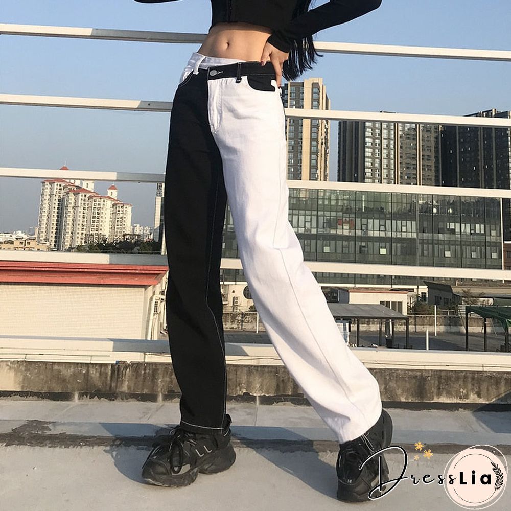 Colorful Vintage Jeans Womens High Waist Harajuku Straight Denim Pants Streetwear Cargo