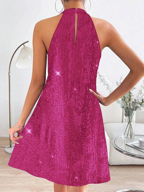 Fashionable Slit Sequined Solid Color Dress main image 0