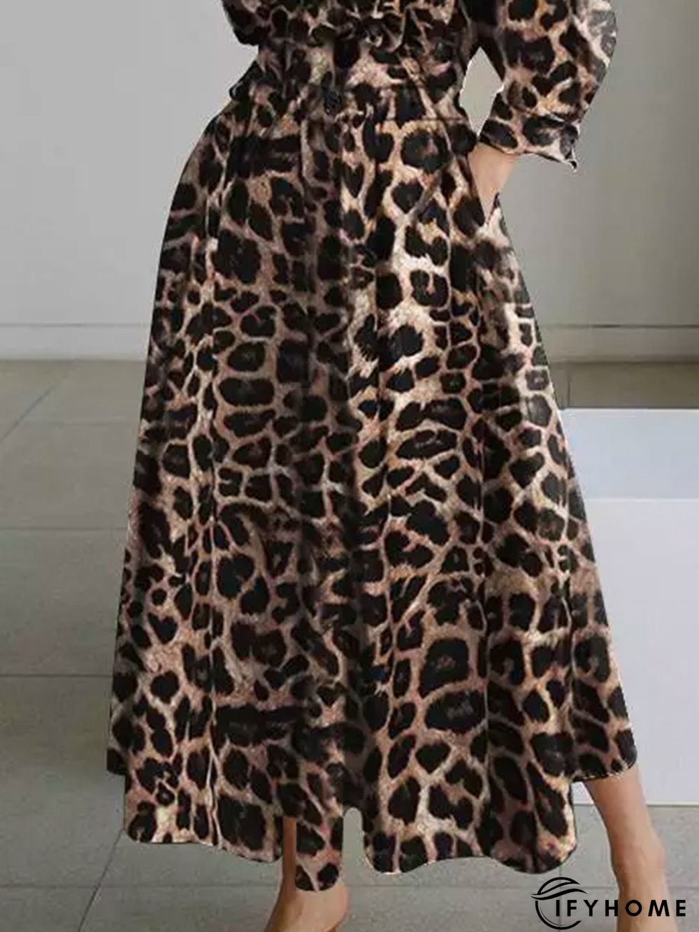 Daily Long sleeve Shirt Collar Urban Leopard Dress | IFYHOME