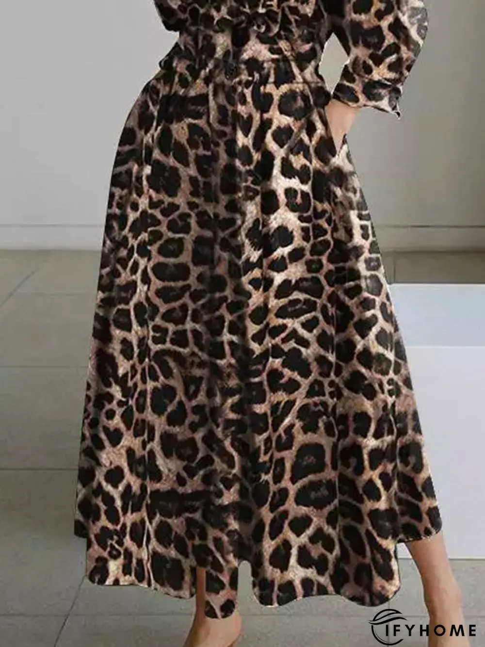 Daily Long sleeve Shirt Collar Urban Leopard Dress | IFYHOME