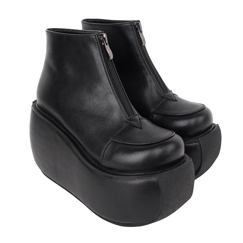 VCshoes Women Motorcycle Cool Punk Ankle Boots Lady Dark Street Style Shoes Woman Gothic High Heels Pumps 8cm Wine Red Zip