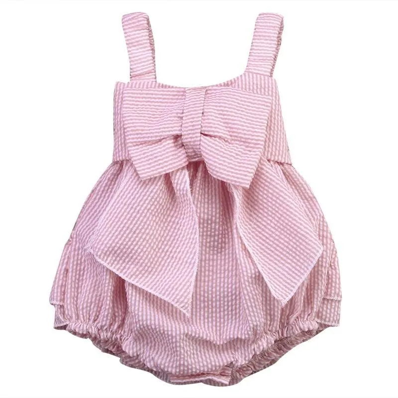 Pink Toddler Infant Newborn Kids Baby Girls Bow Casual Romper Jumpsuit Outfits Summer Clothes 0-24M