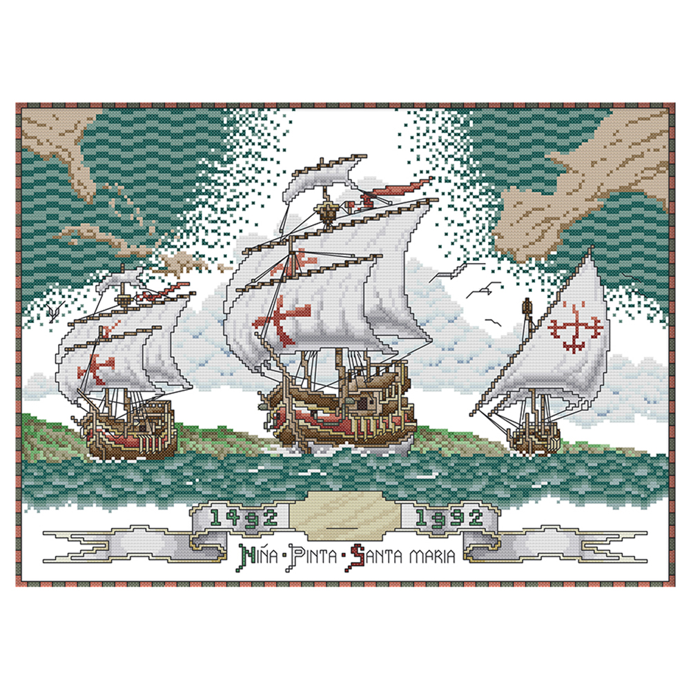 

Sail Ship Fleet - 14CT Stamped Cross Stitch - 46*36CM, 501 Original