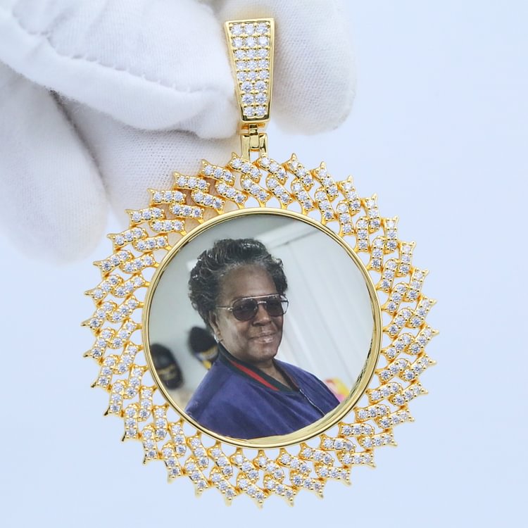 Custom Photo Iced Out Bezel Frame Big Round Pendant Necklace-VESSFUL