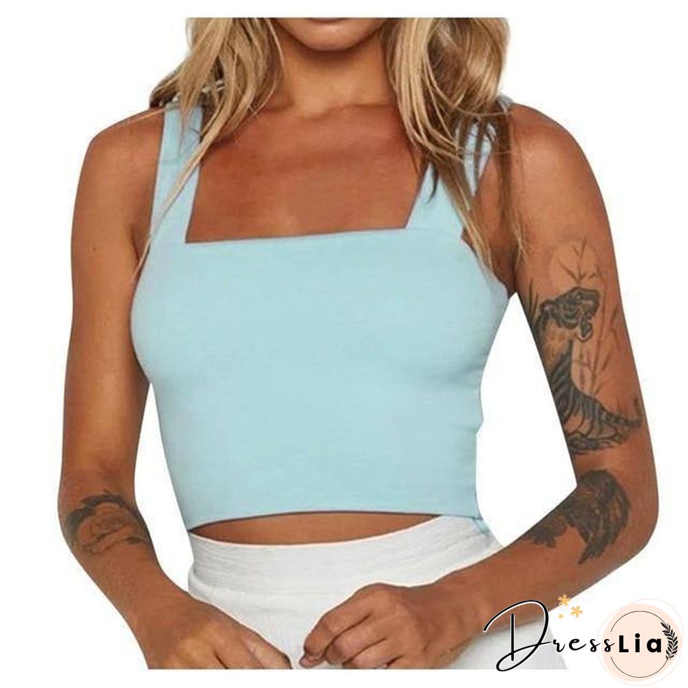 Summer Women Crop Tops Tank Sexy Sleeveless Wide Straps Backless Solid Casual Crop Top Slim Tank Tops Streetwear Short Vest