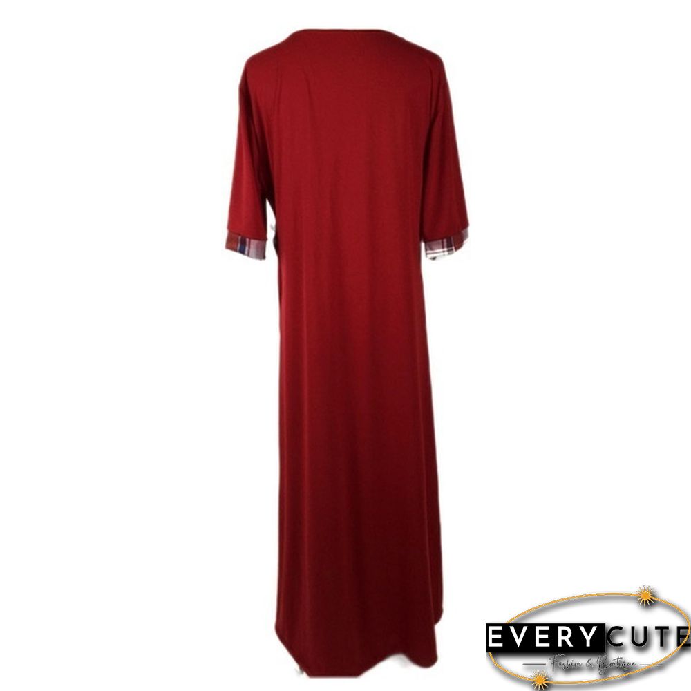 Women's Fashion Half Sleeve Elegant Long Dress Plaid Print Button Detail Maxi Dress Plus Size Xs-5Xl