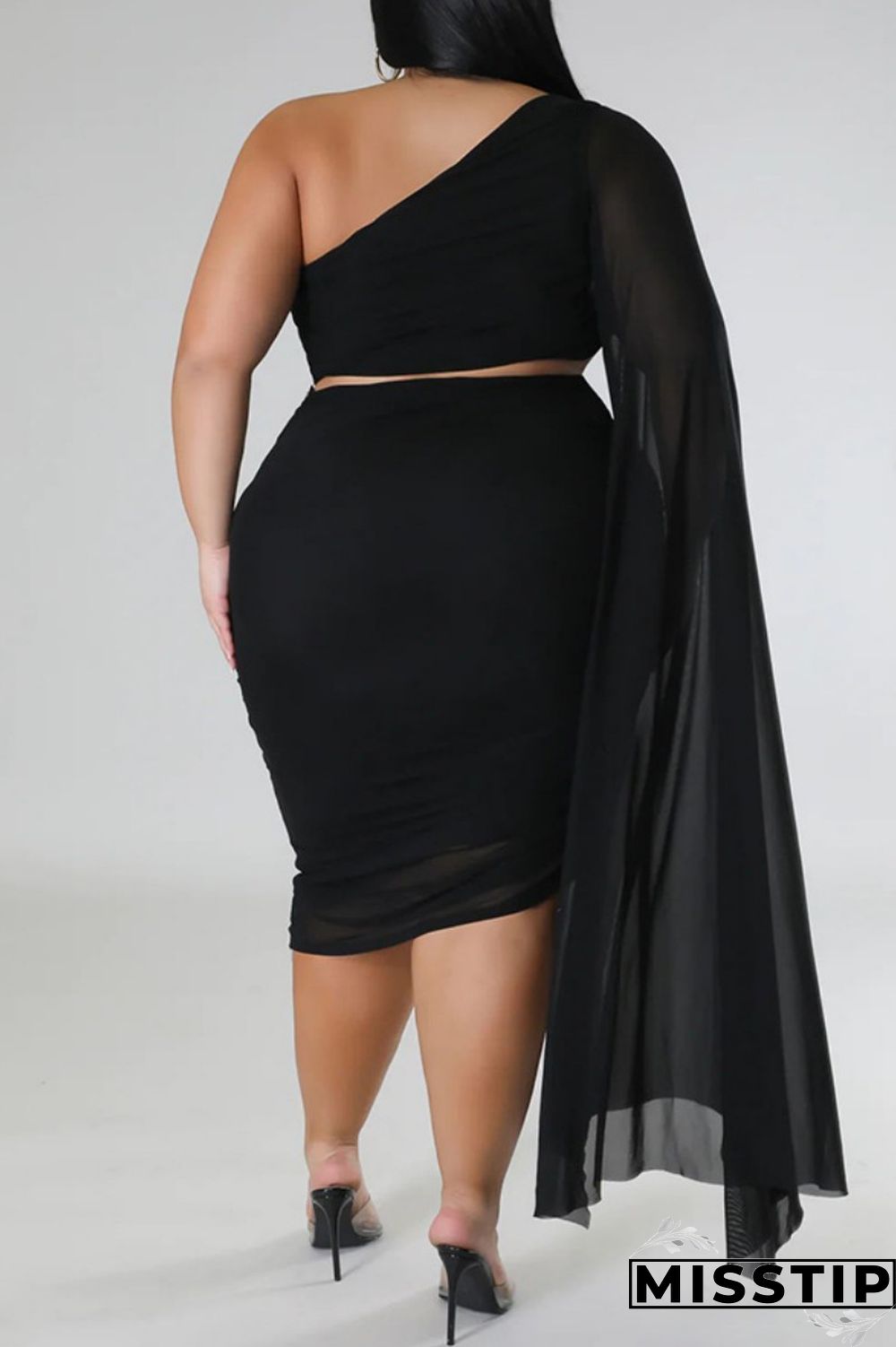 Blue Sexy Solid Patchwork Backless Oblique Collar Plus Size Two Pieces