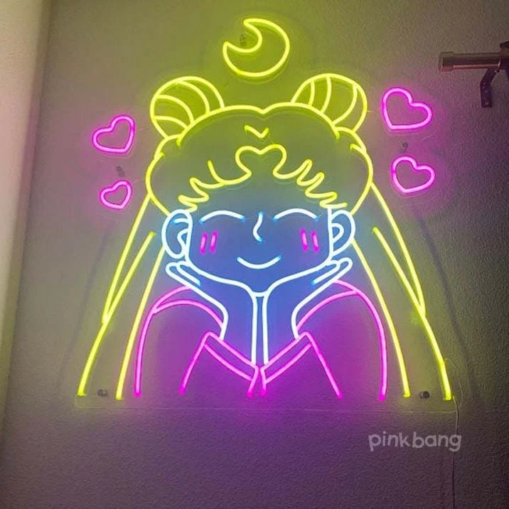 Custom Anime Neon Sign Cute Crystal Sailor Moon Led Neon Bedroom Decor Sign Gorgeous Game Room Stream Background Handmade Anime NeonBeautiful  Gifts Sign