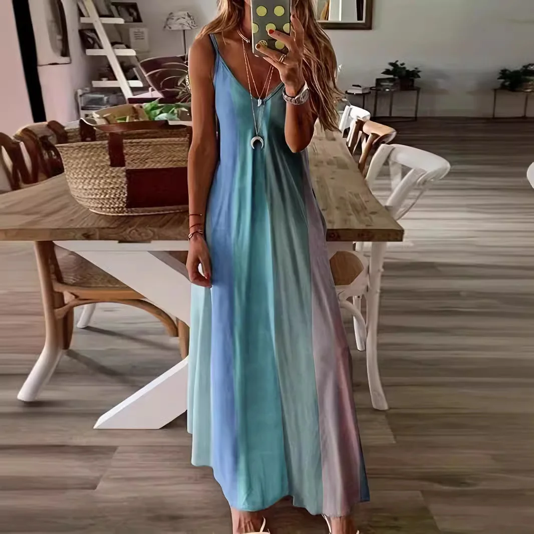 Churchf Churchf Women's Long Dress Slim Dazzle Color Slip Dress Gradient New Print Women's Dress