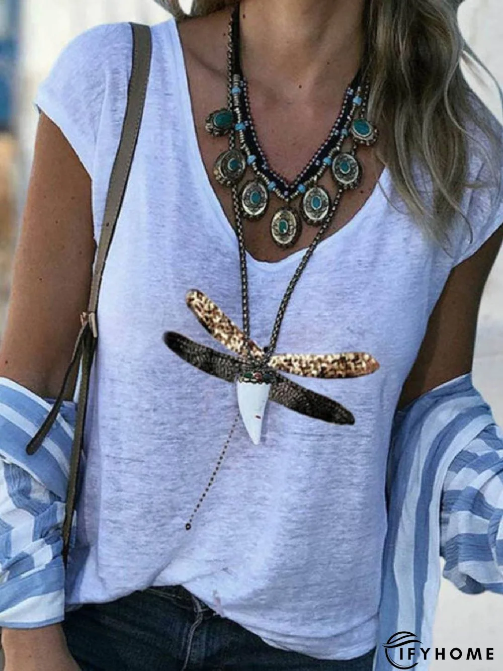 V Neck Casual Floral-Print Short Sleeve T-shirt | IFYHOME