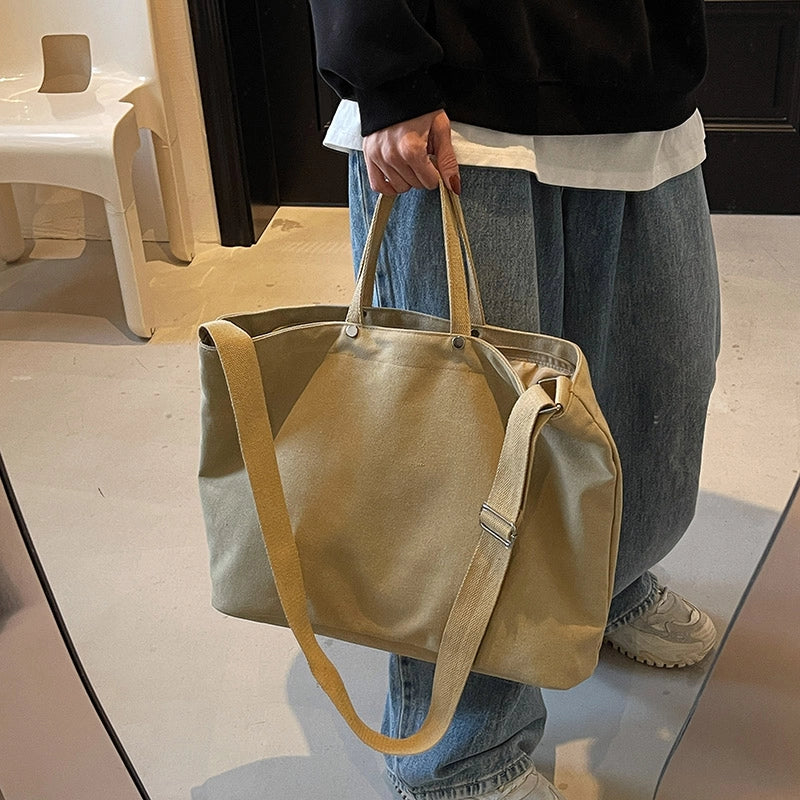 Women’s Canvas Solid Color Classic Style Square Zipper Tote Bag