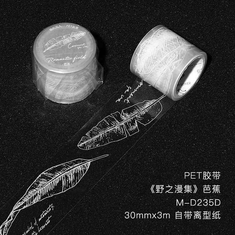 JOURNALSAY 30mm*3m PET Transparent Feather Butterfly Plants Adhesive Washi Tape