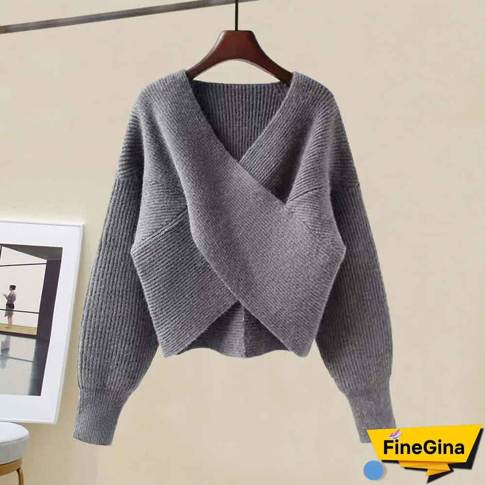 Chic Pure Color Cross Sweater Knit Casual Pants