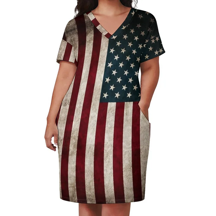 Personalized Design Women's Loose Pocket Dress Flag Elements