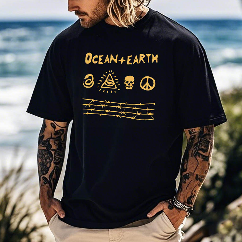 Men's Ocean Surf Print Crew Neck Short Sleeve T-Shirt