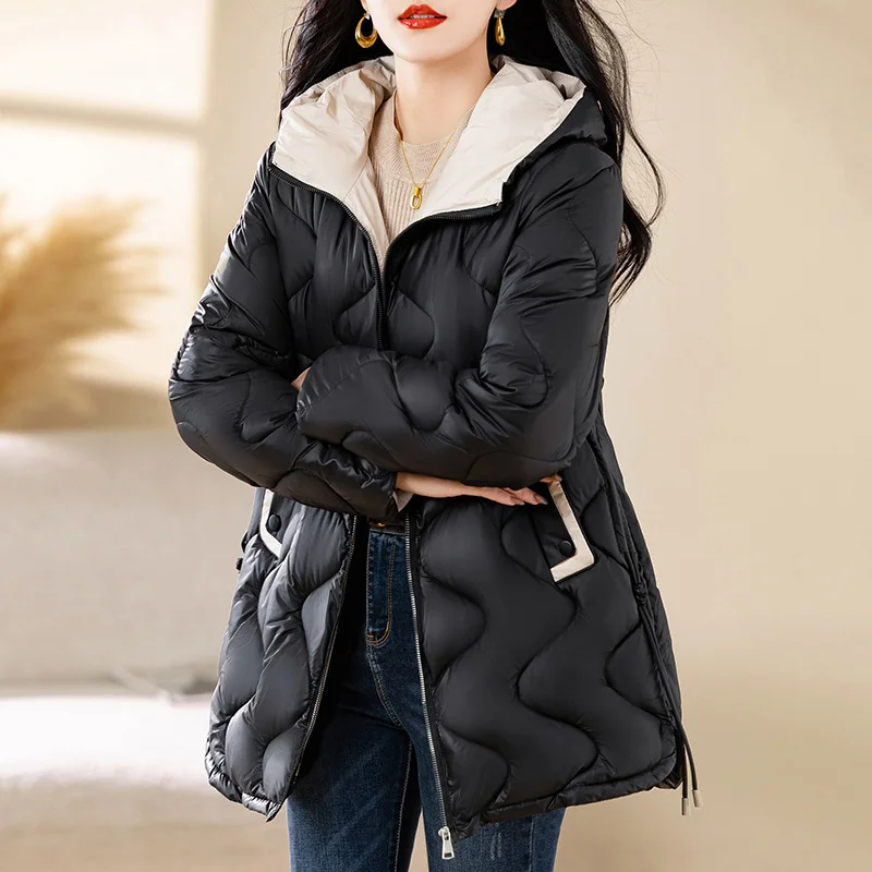 Toloer Medium And Long Diamond No Collar Light Down Cotton-Padded Coat Female Winter Design Sense Small Short Cotton-Padded Coat-Outfit Ideas