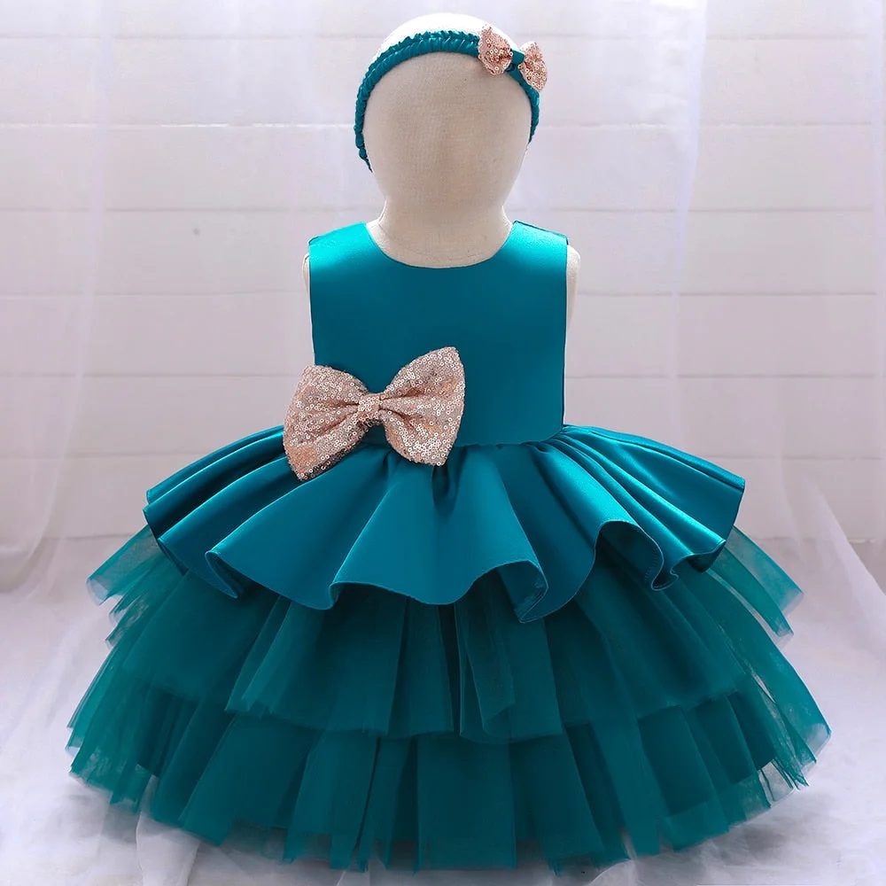 Formal Baptism First 1st Birthday Dress for Baby Girl Christmas Sequins Princess Dresses With Headband Bow Party Dress Clothing
