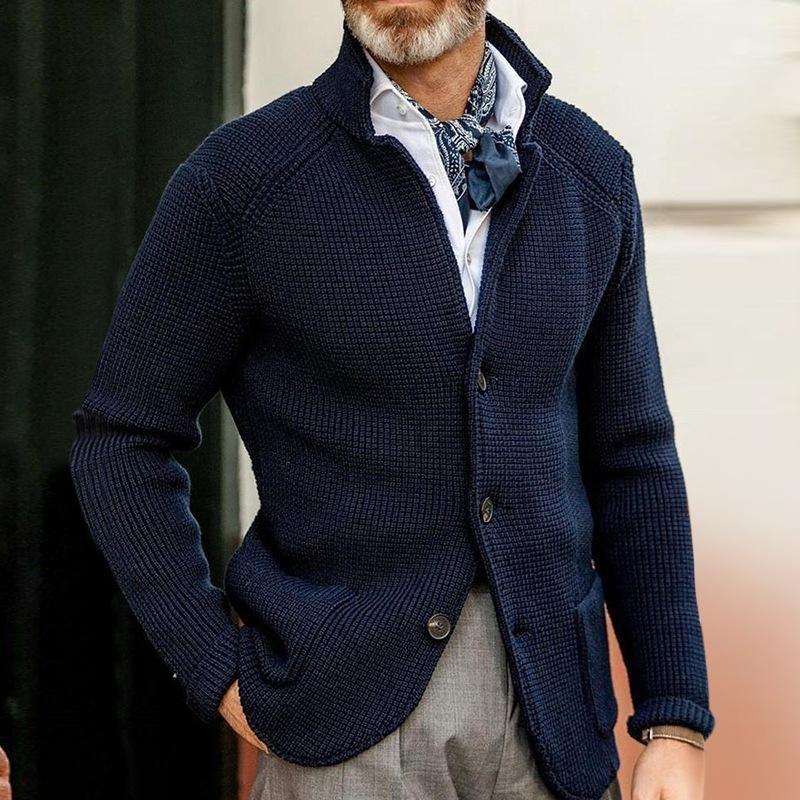  thdmladies Men's Retro Navy Heavy Knitted Jacket thedmladies