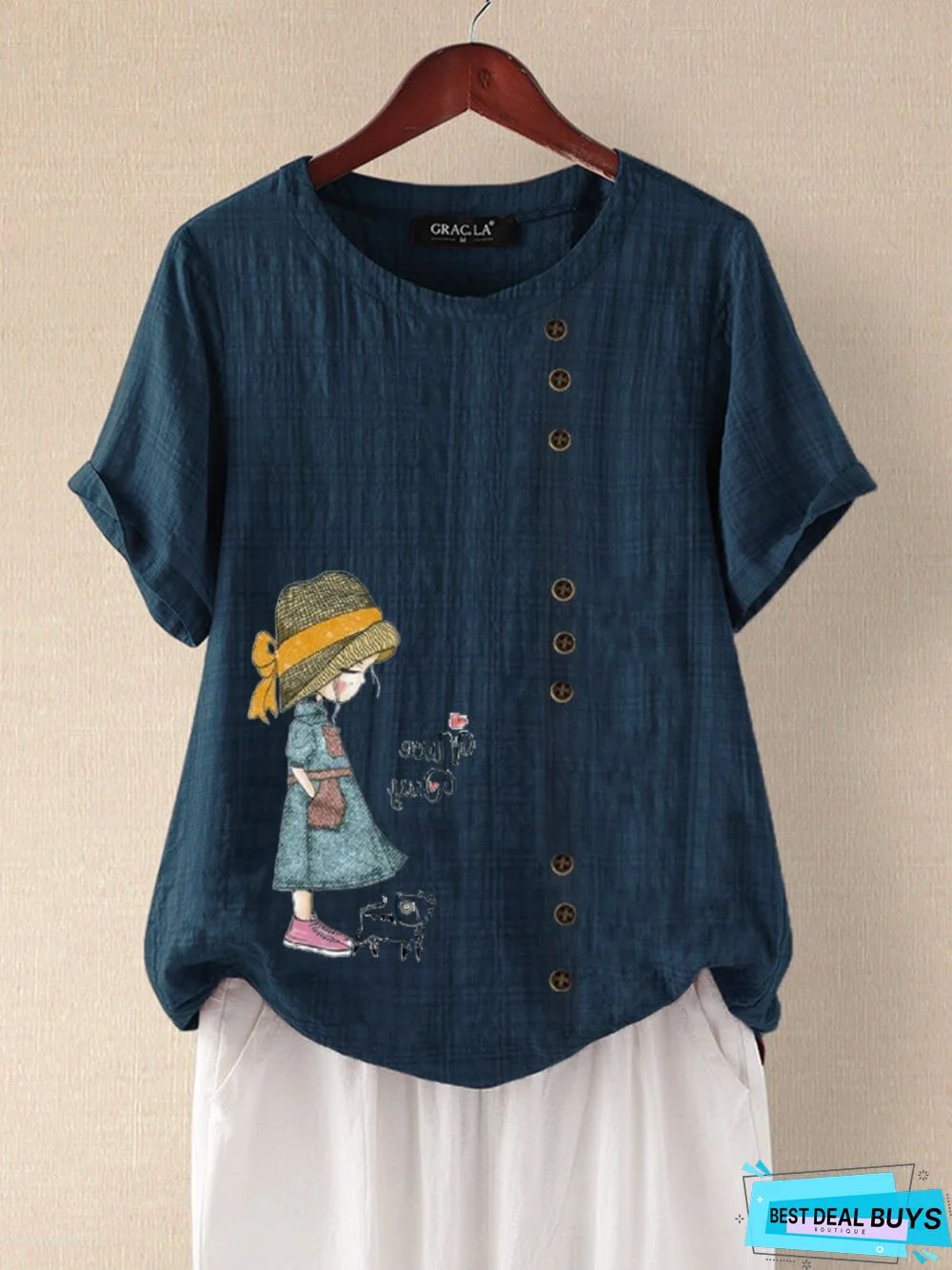 Navy Blue Floral-Print Kids Casual T-shirt