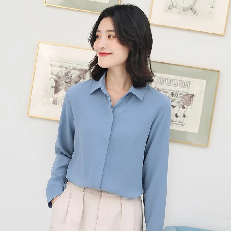 Brand Simplicity Chiffon Shirt and Tops 2021 New Women Solid Colors Casual Long Sleeve Blouse Lady Office OL Shirts Blusas