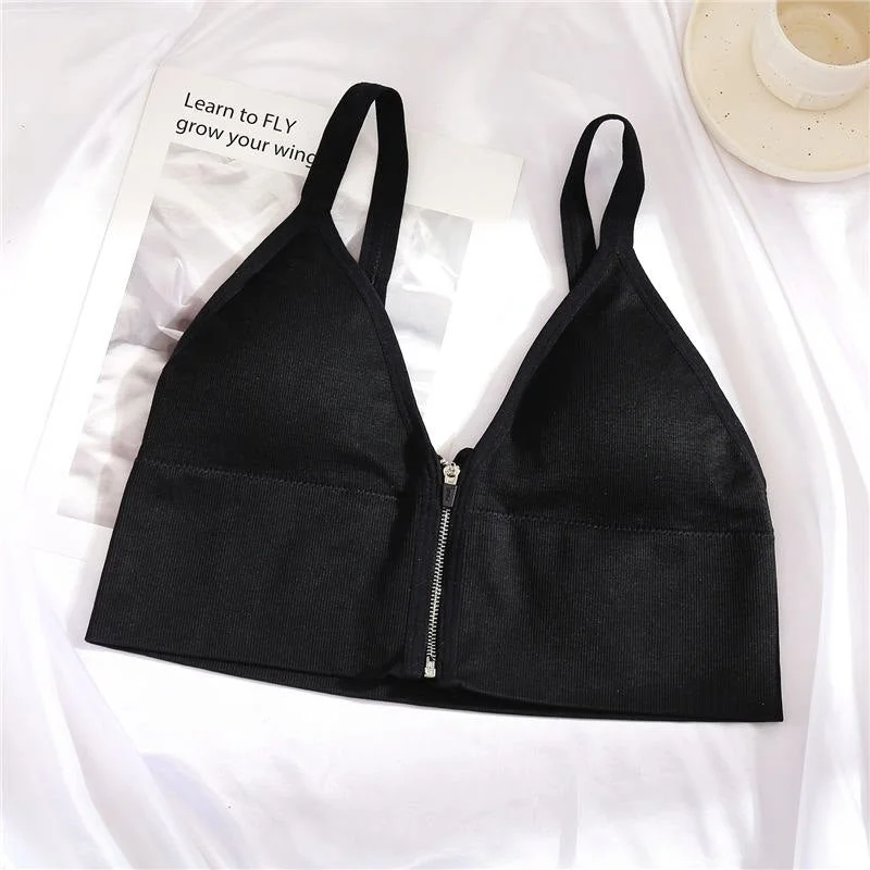 INS Fashion Zipper Bralette Women Sexy Brassiere Push Up Bras Solid Color Front Closure Bra Female Underwear Lingerie Tank Tops