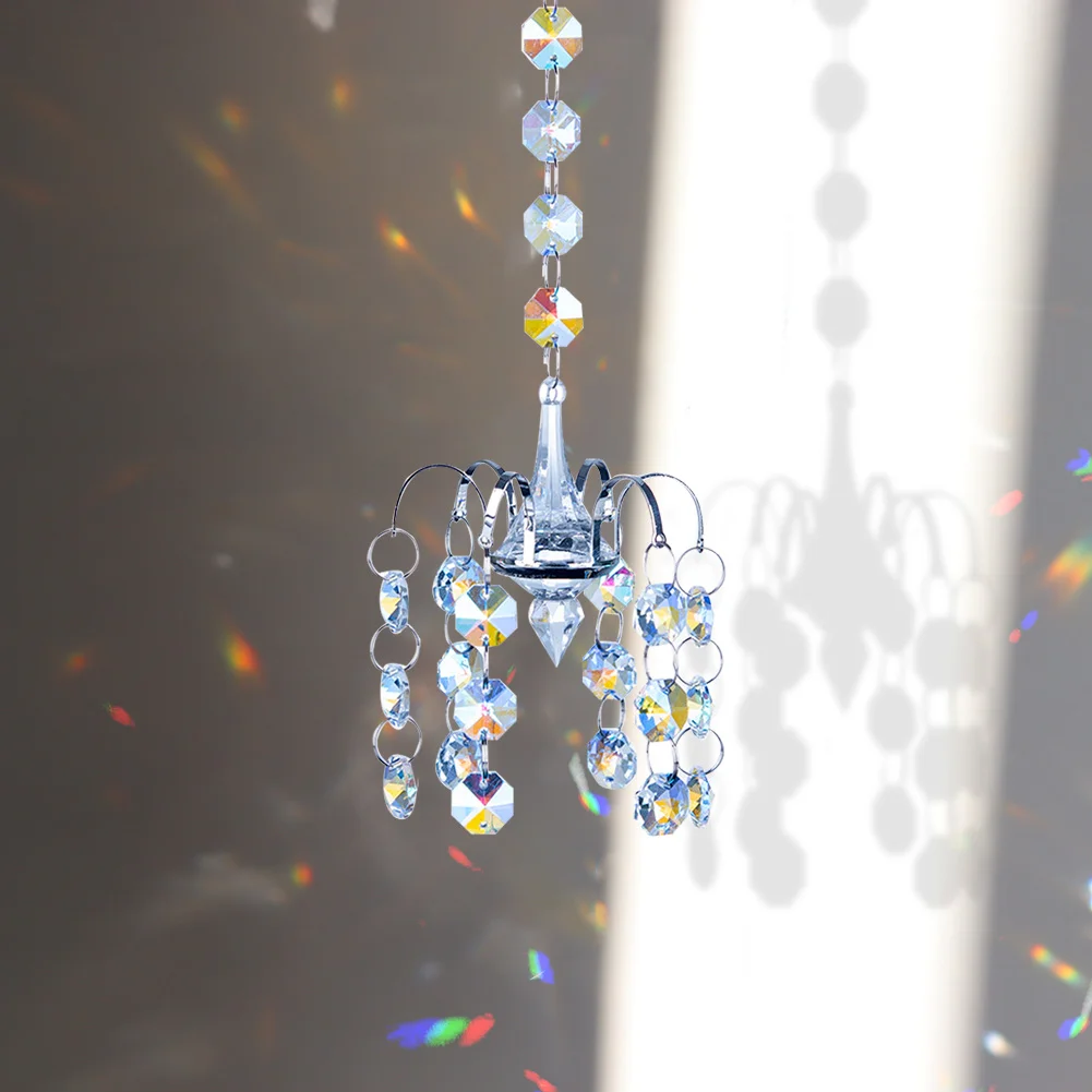 Crystal Beads Pendant Chandelier Shaped Suncatcher Hanging Prism Decor (A)