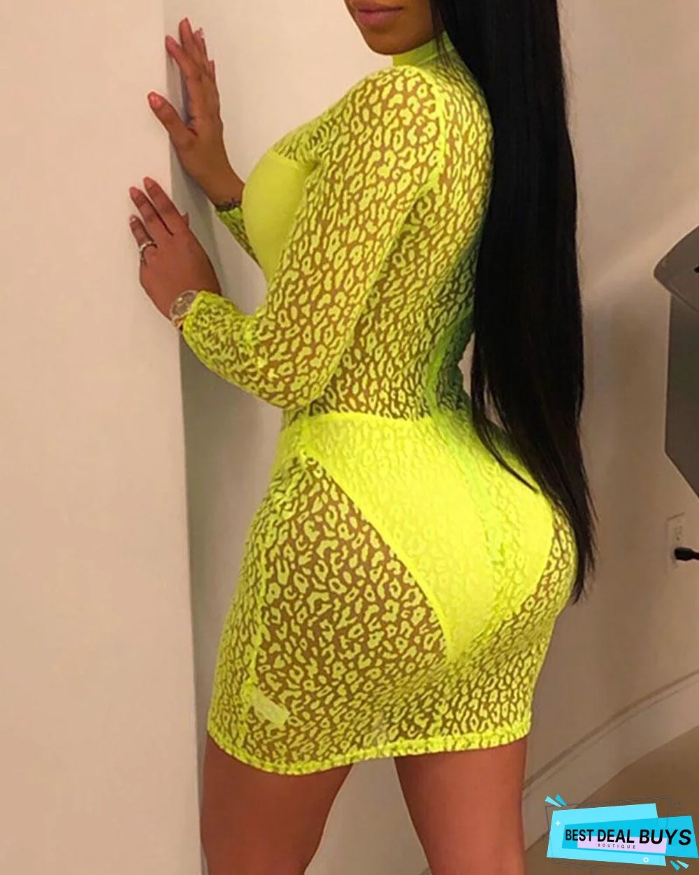 Sheer Leopard Print Bodycon Dress