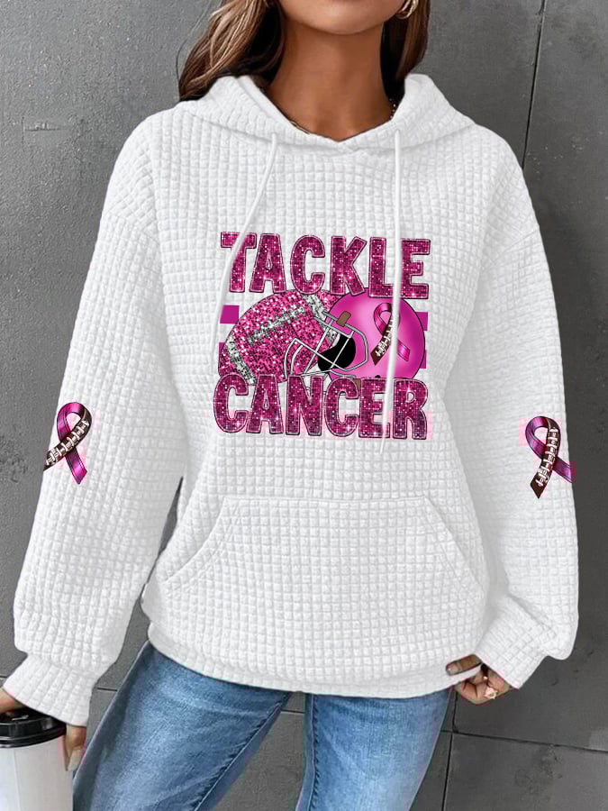 Women's Tackle Breast Cancer Print Casual Hoodie