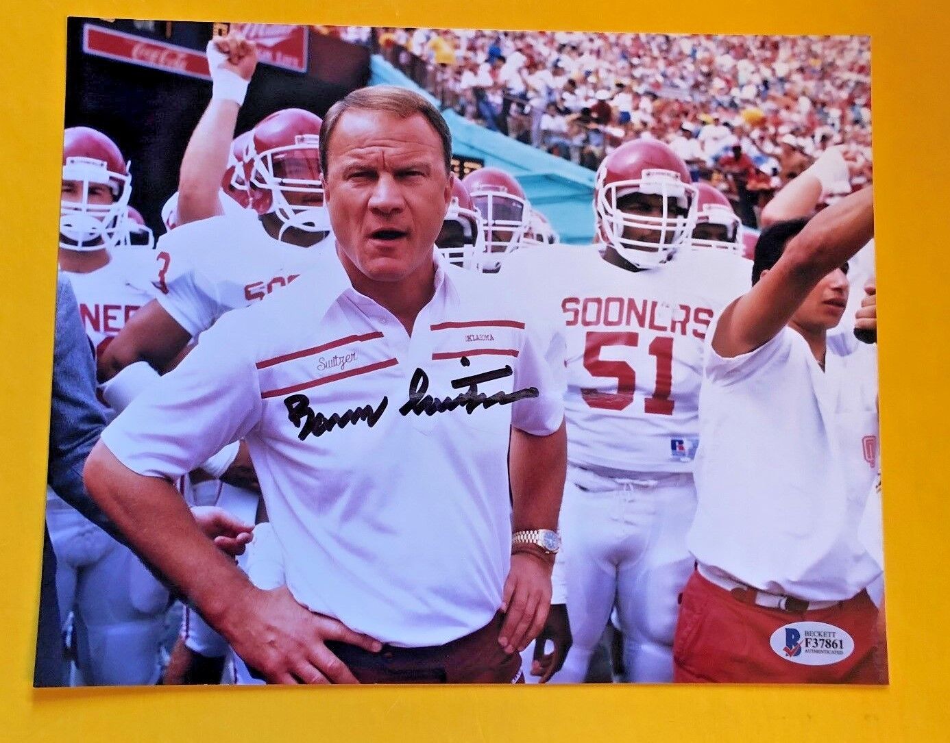 BARRY SWITZER SIGNED 8X10 OKLAHOMA SOONERS Photo Poster painting BECKETT CERTIFIED