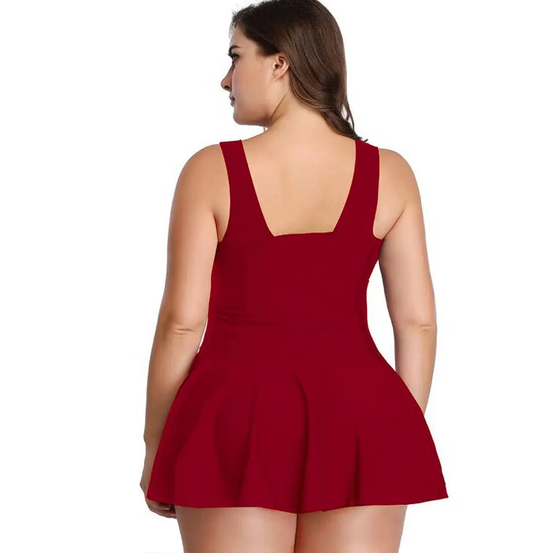 Plus Size Solid Ruffle V Neck Fit Swimsuits