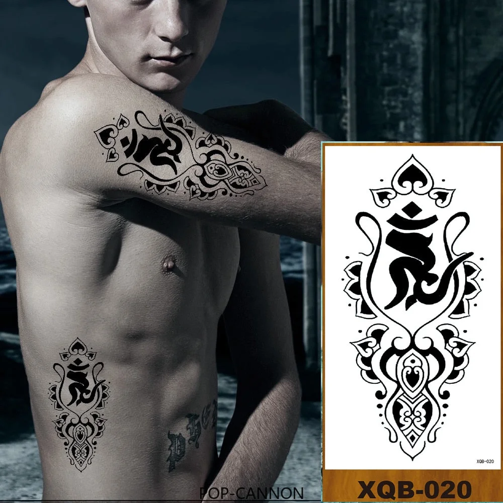 Temporary Tattoo Sticker Man Woman Girl Arm Chest Fake Neck Ankle Tatoo Art Flowers Totem Tatto Sanskrit Lines Geometric Figures