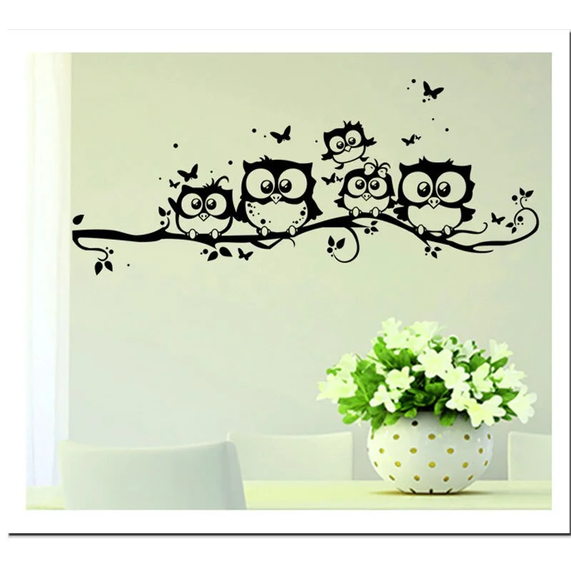 Sdrawing 5 Owls On the Tree Wall Stickers Animals Stickers Butterfly Wall Sticker for Children Room Wall Decals for Baby Room
