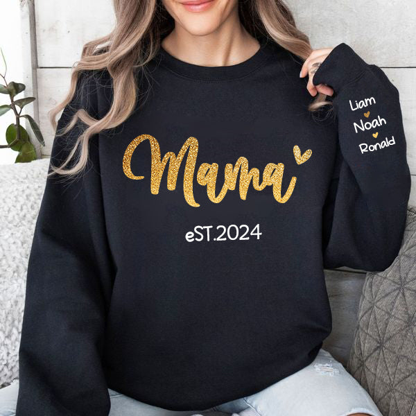 Loveyoufancy Personalized MAMA est.Year Sweatshirt with Kid Names on Sleeve-Mother's Day Sale