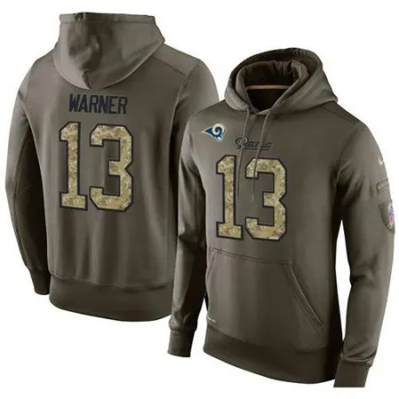 NFL Men's  Los Angeles Rams #13 Kurt Warner Stitched Green Olive Salute To Service KO Performance Hoodie