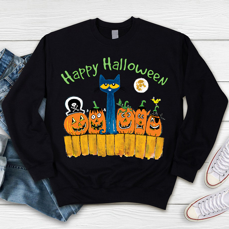 Happy Halloween Cat Moon Pumpkins Sweatshirt
