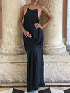 Casual Solid Color Backless Halterneck Maxi Dress
