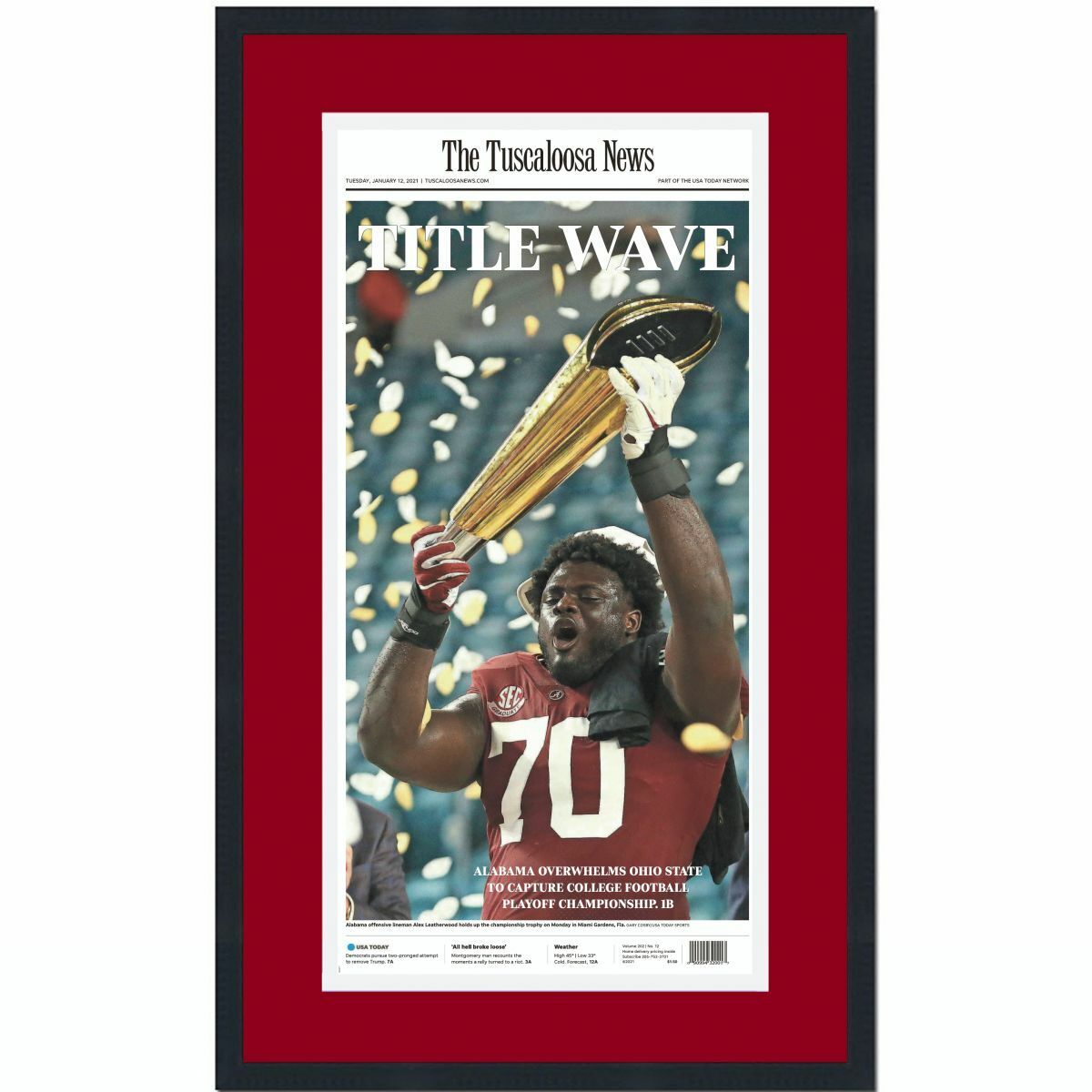 Framed Tuscaloosa News Alabama 2020 Champions Newspaper Cover 17x27 Photo Poster painting V1