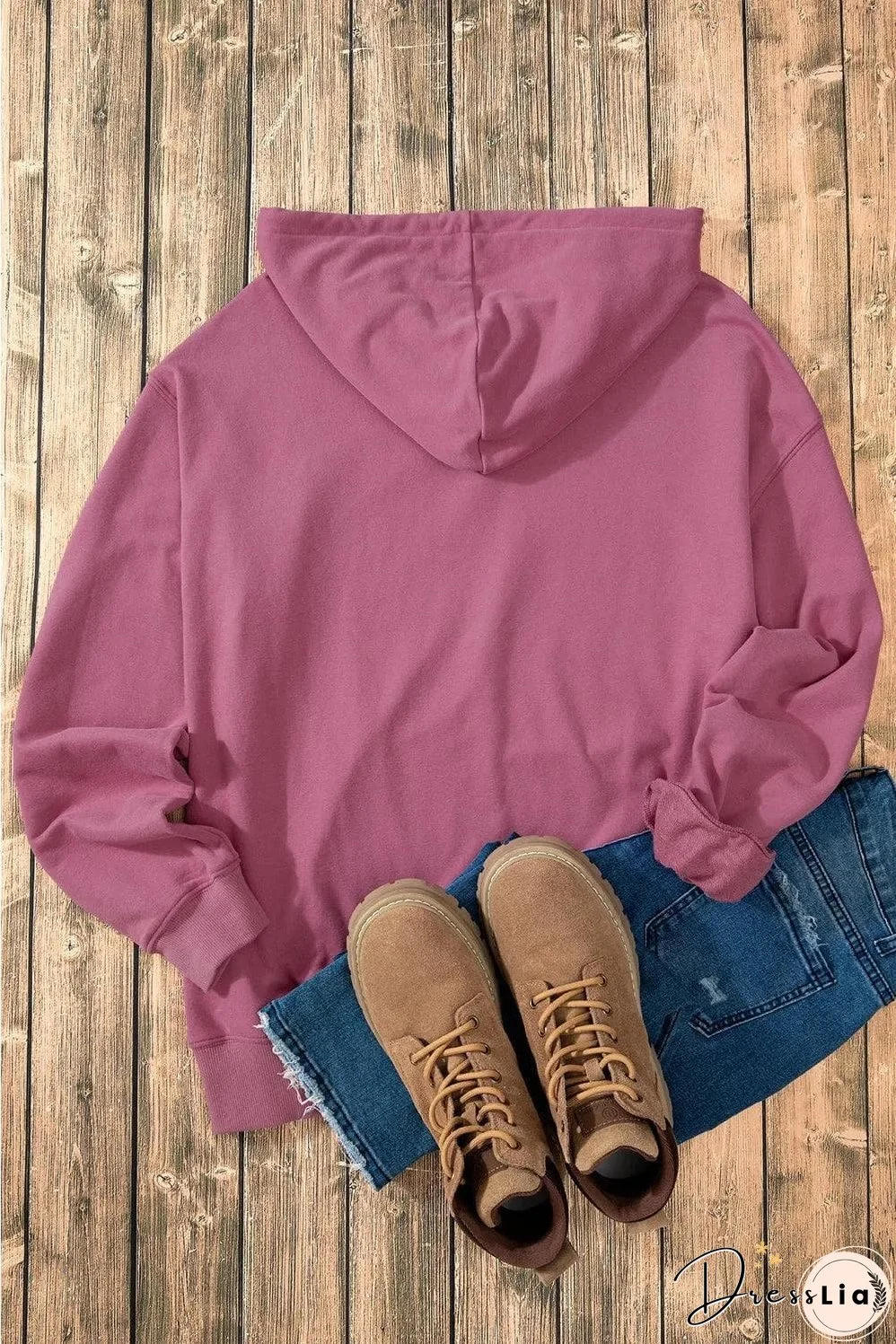 Valerian Solid Kangaroo Pocket Drawstring Loose Fit Hoodie